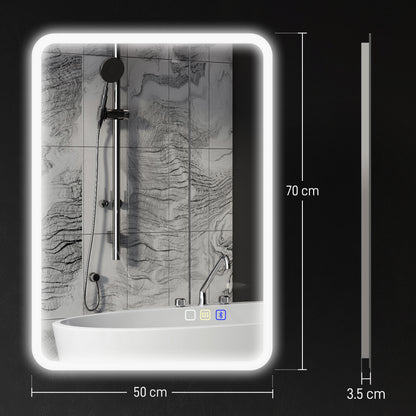 HOMCOM 70 x 50cm LED Bathroom Mirror, with Bluetooth - Silver Tone