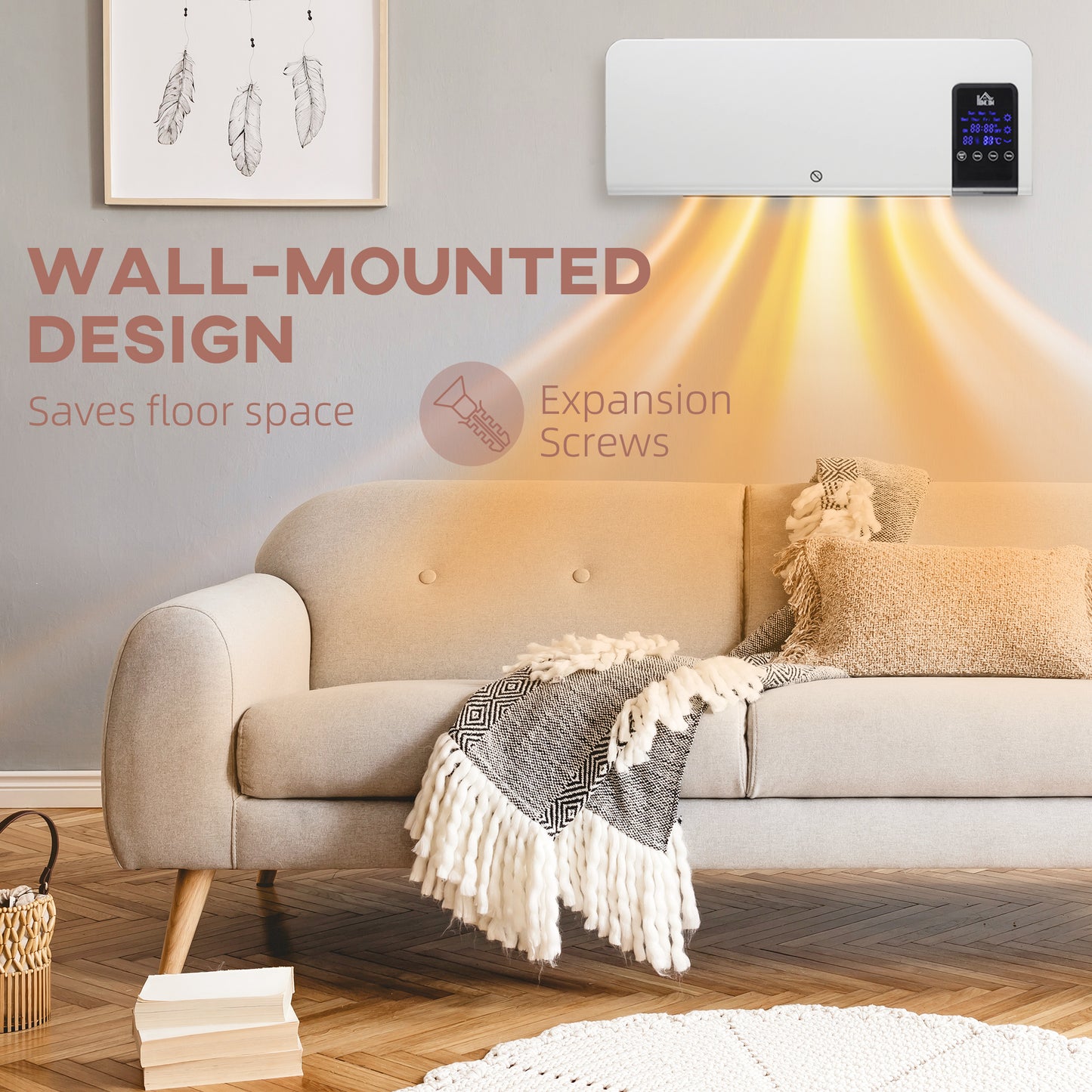 HOMCOM 2000W Wall-Mounted Heater, 18-45°C Temperature, White