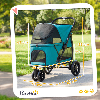 PawHut Dog Stroller, 3 Wheels Pet Stroller with Dual Entry, Easy One-Click Quick Fold, Mesh Windows, Washable Cushion