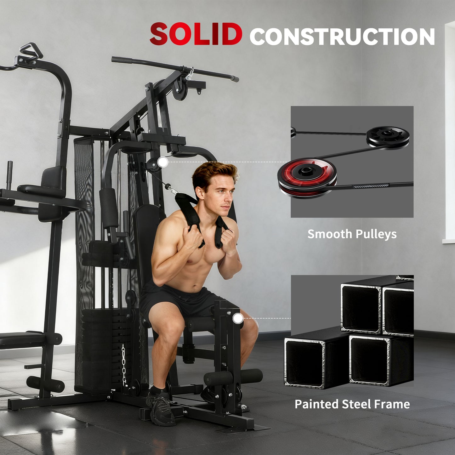 SPORTNOW All-in-One Home Gym Machine, Multifunctional Power Cage with 69 kg Weight Stack and Pulley System, Black