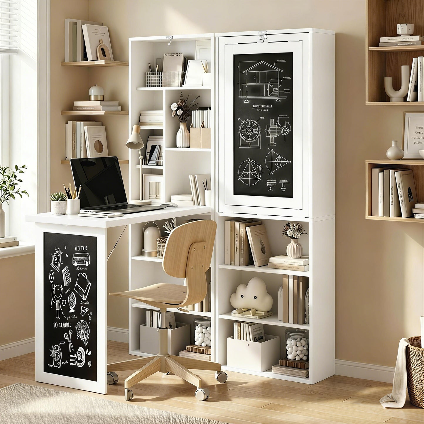 HOMCOM 3-in-1 Fold-Out Work Desk - White