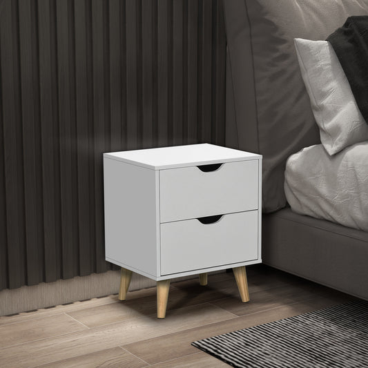HOMCOM Bedside Table, Bedside Cabinet with 2 Drawers, Side End Table with Pine Wood Legs for Bedroom Living Room, White-Nightstands-ChewyGames-ChewyGames