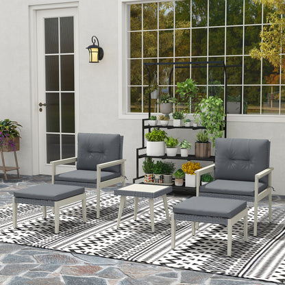 Outsunny Five-Piece Rattan Patio Set, with Wood-Top Table - Grey