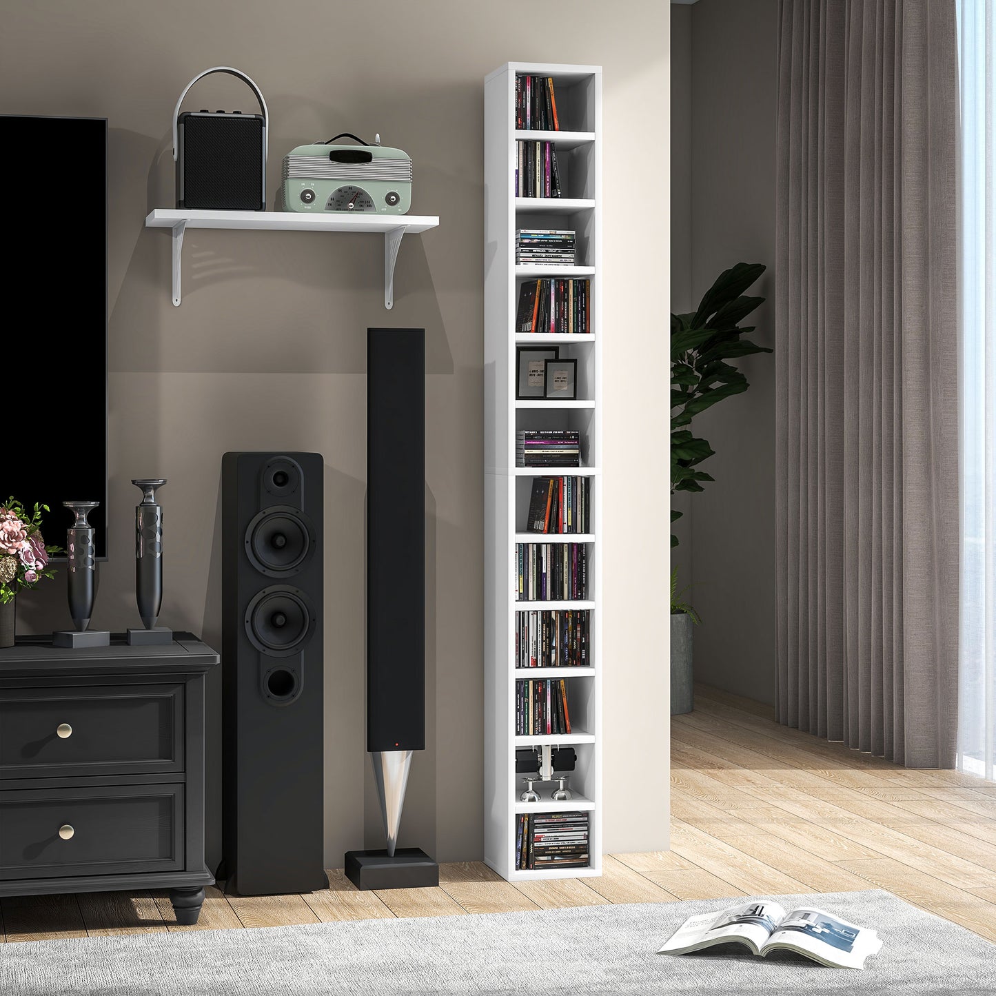 HOMCOM 204 CD Tall Narrow Media Storage Tower - White--ChewyGames-ChewyGames