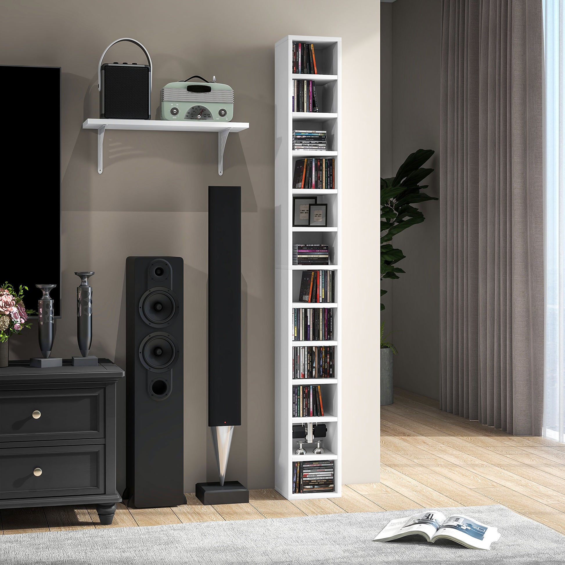 HOMCOM 204 CD Tall Narrow Media Storage Tower - White--ChewyGames-ChewyGames
