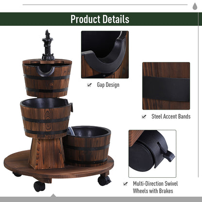 Outsunny Wooden Garden Wishing Well Fountain Barrel Waterfall Rustic Wood with Pump Garden Décor Ornament