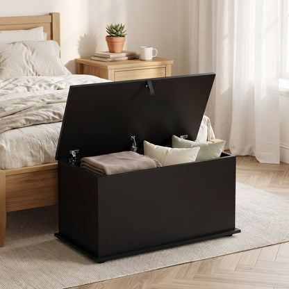 HOMCOM Storage Chest, 102L Blanket Box, Shoe Bench with Safety Hinged Lid, Bed End Bench for Bedroom, 80 x 40 x 45cm, Black