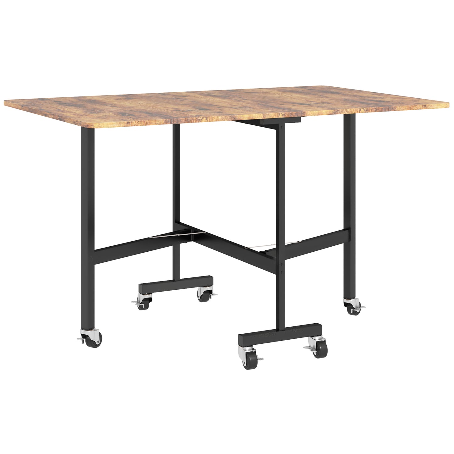 HOMCOM Six-Seater Drop-Leaf Dining Table, with Wheels - Brown Wood-Effect-Kitchen & Dining Room Tables-ChewyGames-ChewyGames
