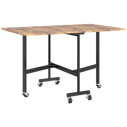 HOMCOM Six-Seater Drop-Leaf Dining Table, with Wheels - Brown Wood-Effect-Kitchen & Dining Room Tables-ChewyGames-ChewyGames