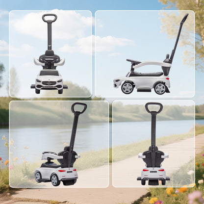 AIYAPLAY 2 in 1 Baby Ride on Push Car Mercedes-Benz C-Class Licensed Walker Foot to Floor Push-Along with Removable Handle, White