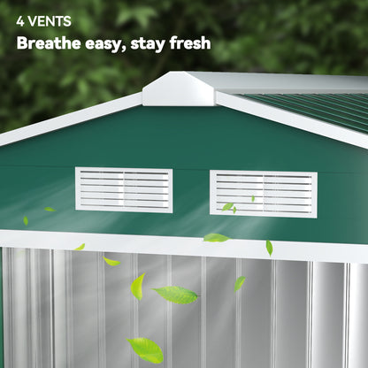 Outsunny 7 x 4ft Metal Garden Shed, Outdoor Storage Tool House with Ventilation Slots, Foundation Kit and Lockable Double Doors, Green
