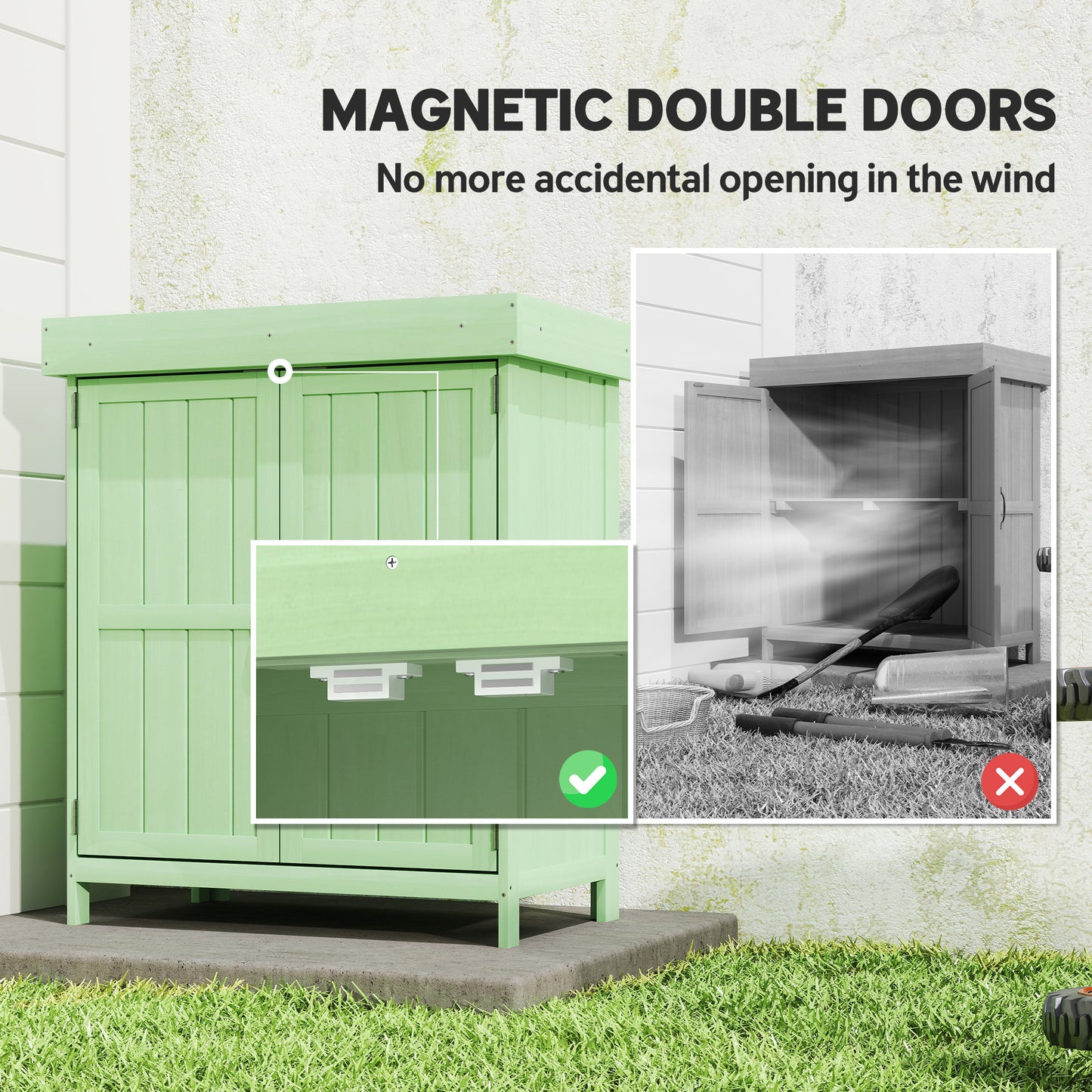 Outsunny Small Shed, Wooden Garden Shed with Openable Hinged Roof and Removable Shelf, 74 x 43 x 88 cm, Light Green