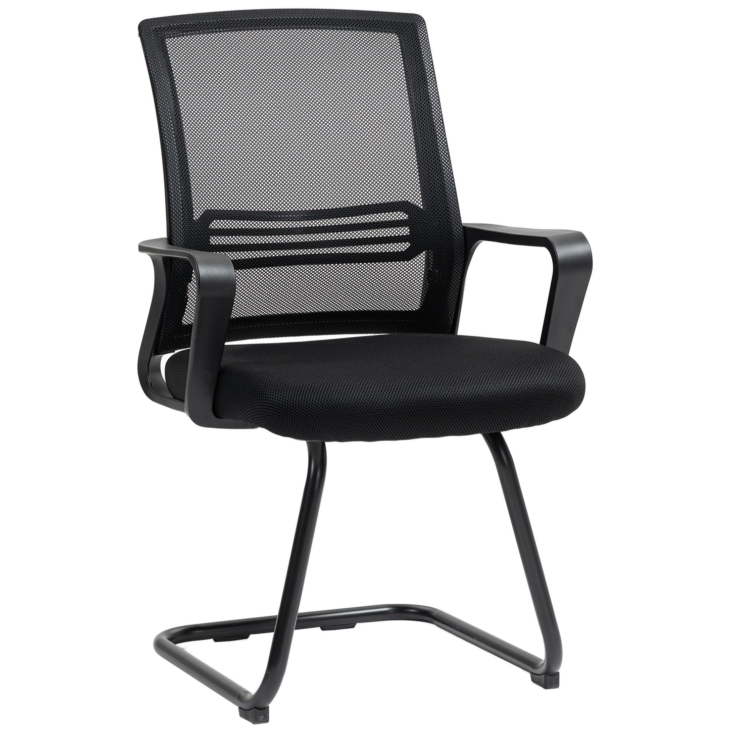HOMCOM Ergonomic Desk Chair No Wheels, Padded Meeting Office Chair with Sled Base for Bedroom, Waiting, Reception, Black