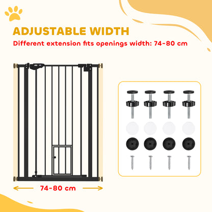 PawHut Extra Tall Pet Gate, Indoor Dog Safety Gate, with Cat Flap, Auto Close, 74-80cm Wide - Black--ChewyGames-ChewyGames