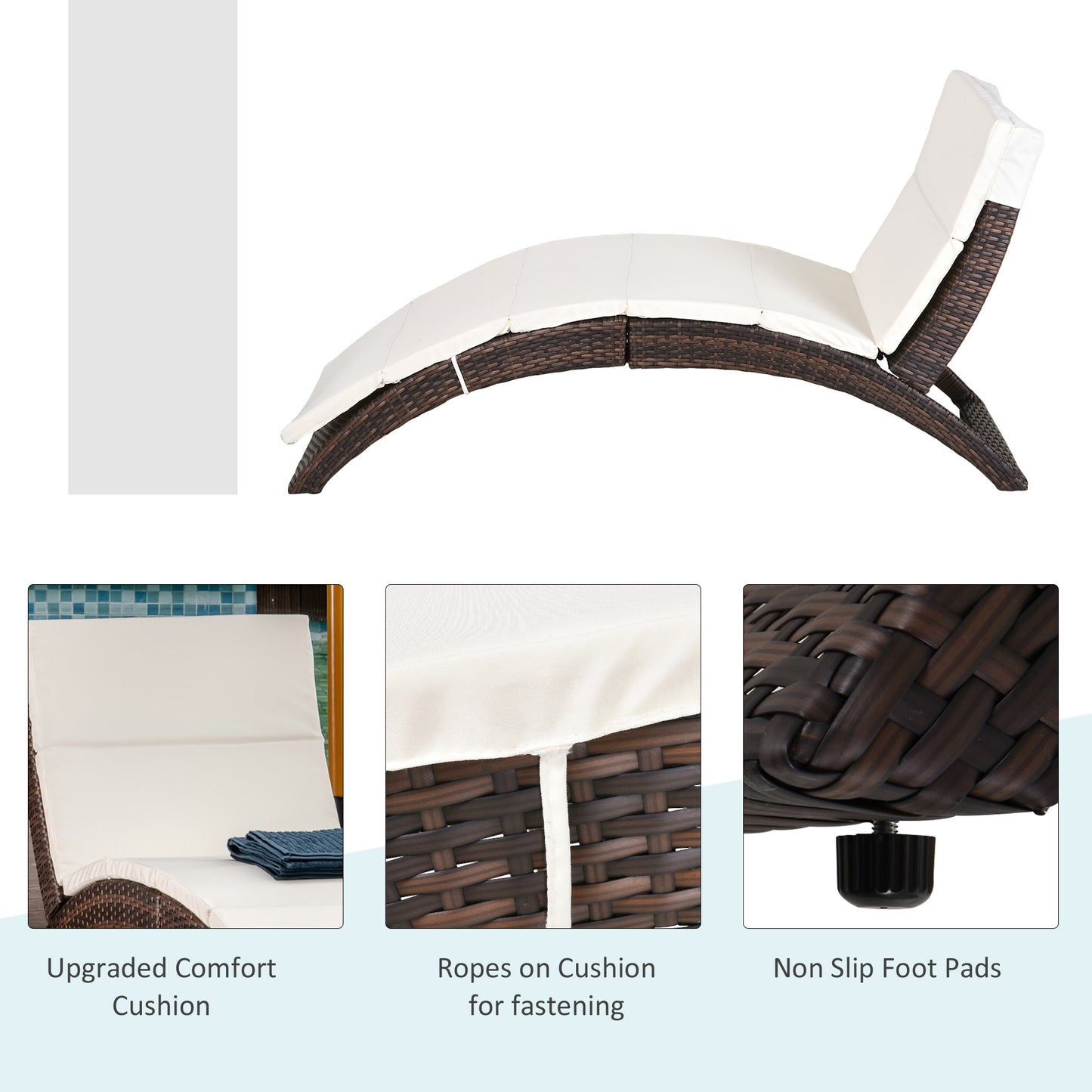 Outsunny Folding Sun Lounger, PE Rattan Garden Lounger Chair with Soft Padded Cushion, Ergonomic Curved Design Sun Bed for Balcony, Garden, Brown