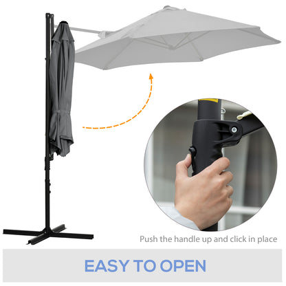 Outsunny 2.5M Garden Cantilever Parasol, Offset Roma Patio Umbrella Hanging Sun Shade Canopy Shelter with 360° Rotation and Cross Base, Dark Grey