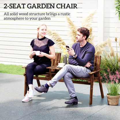 Outsunny 2-Seater Garden Loveseat with Table and Parasol Hole for Porch, Patio, Carbonised Finish