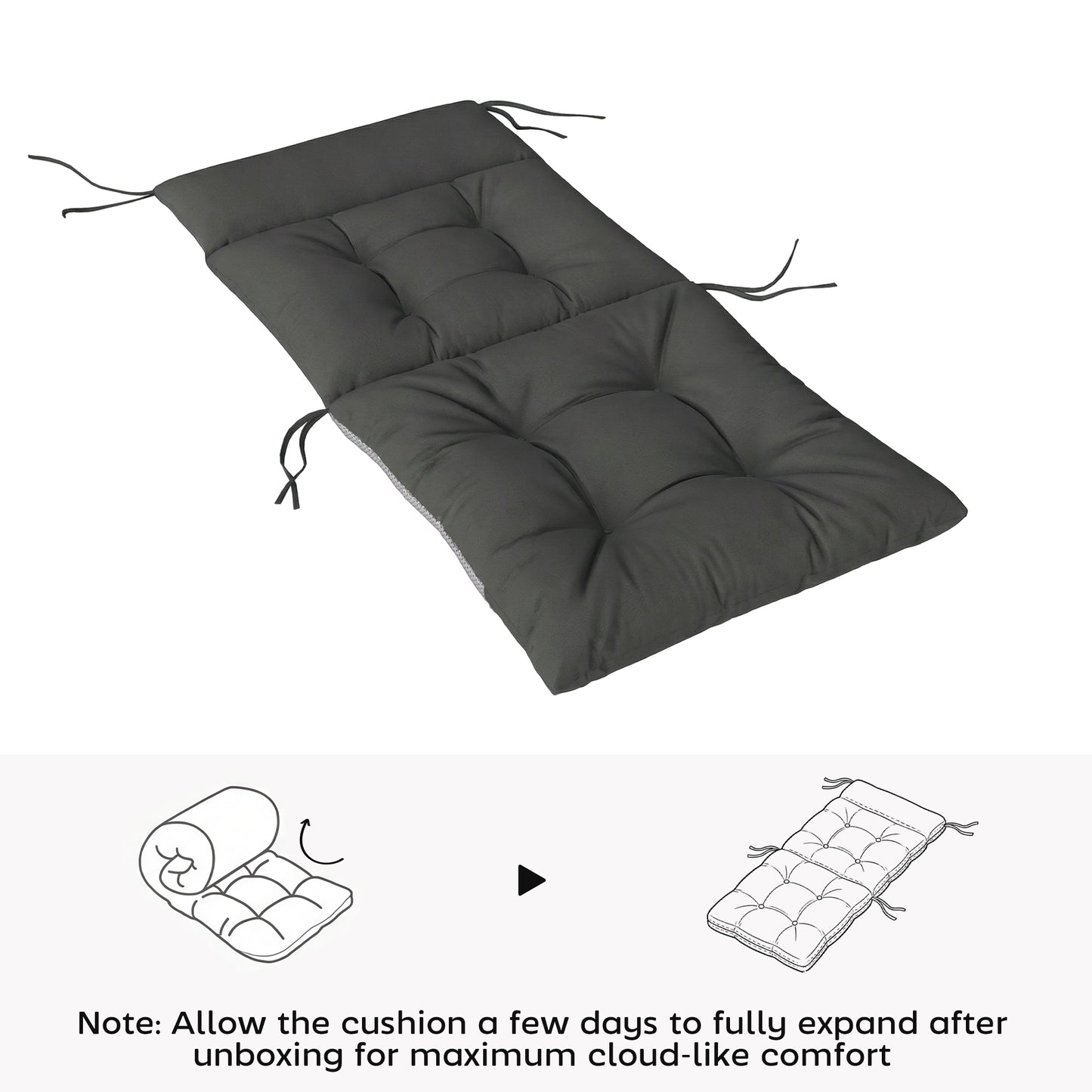 Outsunny Patio Chair Cushions Set of 4, Waterproof Non-Slip Lounge Chair Cushions, 112x53cm, Dark Grey--ChewyGames-ChewyGames