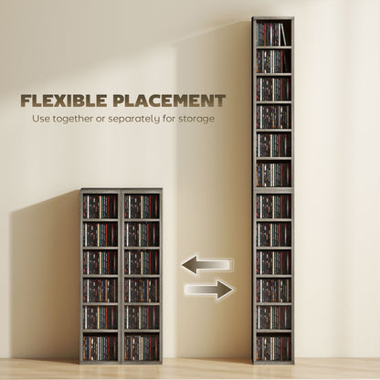 HOMCOM Set of 2 CD Media Display Shelf Unit Tower Rack with Adjustable Shelves, Distressed Grey