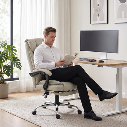 HOMCOM Pet-Friendly Faux Leather Computer Desk Chair, Executive Office Chair with Footrest and Double-Layer Padding, Khaki