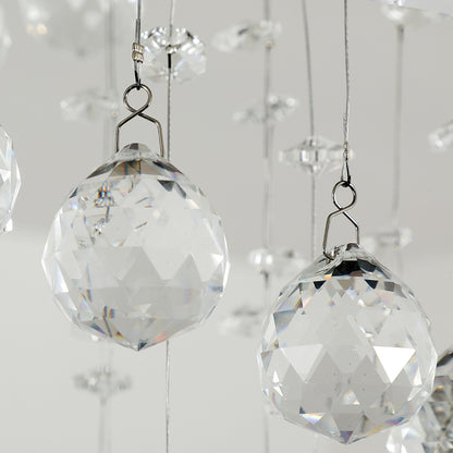HOMCOM Metal Crystal Ceiling Light Chandelier Elegant Pendant Lamp Living Room Stairway Spiral Rain Drop Pendant Lamp Silver