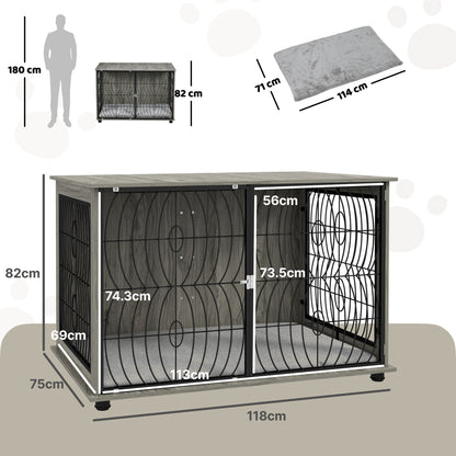 PawHut 46.46'' Dog Crate Furniture End Table w/ Plush Washable Cushion, Lockable Door, for Extra Large Dogs