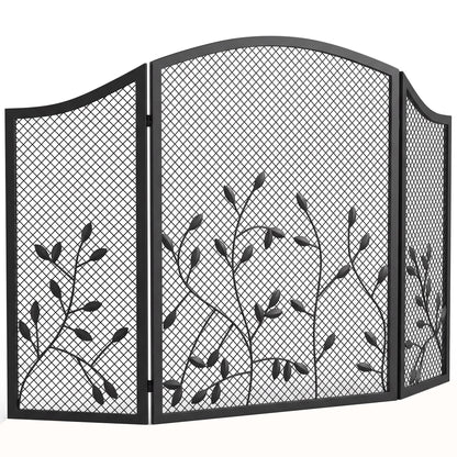 HOMCOM 3-Panel Folding Fireplace Screen for Hearth Protection, Heat-Resistant Metal Fire Spark Guard, Black