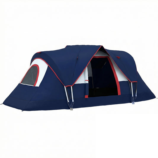 Outsunny 5-6 Man Camping Tent, Tunnel Tent, Water Resistant Hiking Shelter with Groundsheet and Carry Bag, Navy Blue