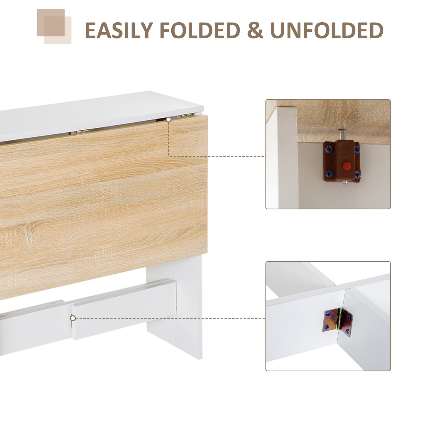 HOMCOM Folding Dining Table, Space-Saving Drop Leaf Kitchen Table for 4-6 People, Multi-functional Desk for Small Space, Flat & Studio, Modern Breakfast Table, Oak and White