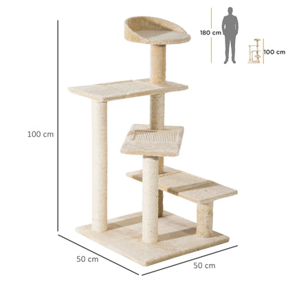 PawHut 100 cm Cat Tree for Indoor Cats Kitten Scratch Scratching Post Climbing Tower Activity Centre Beige
