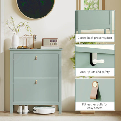 HOMCOM Modern Two-Drawer Shoe Cabinet - Green