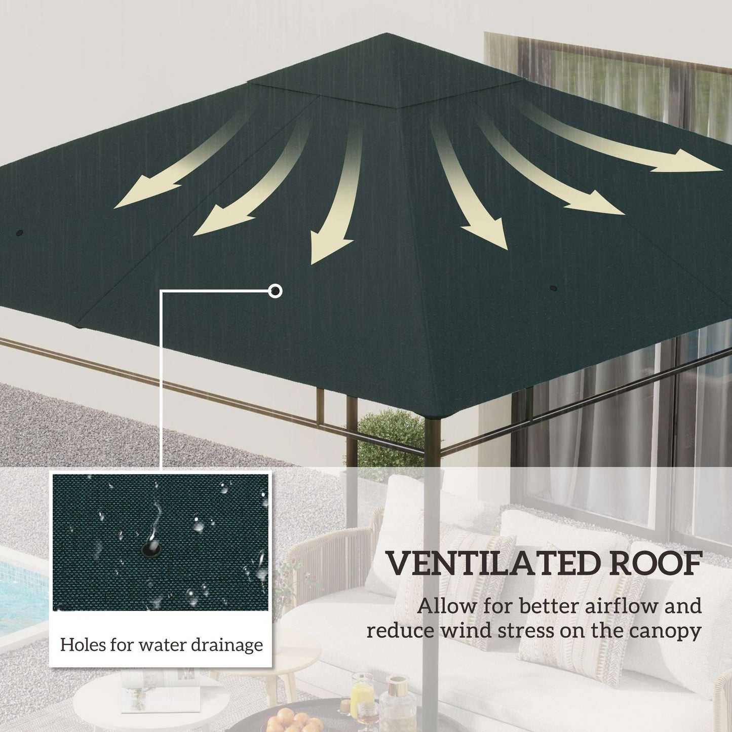Outsunny 3 x 3 m Gazebo Canopy Replacement Cover, Garden Gazebo Roof Replacement with Drain Holes, TOP COVER ONLY, Grey