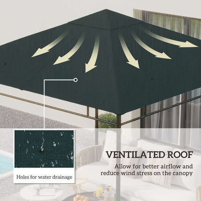 Outsunny 3 x 3 m Gazebo Canopy Replacement Cover, Garden Gazebo Roof Replacement with Drain Holes, TOP COVER ONLY, Grey