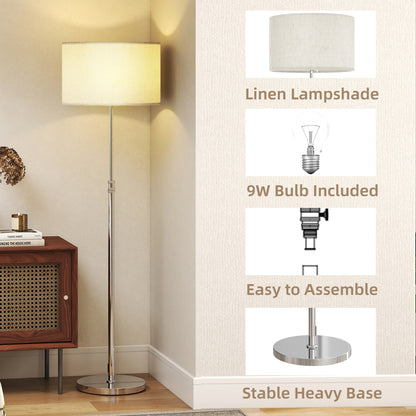 HOMCOM Floor Lamp with Remote, Height Adjustable Standing Lamp with Linen Shade, Dimmable with 3000K-6000K Adjustable Colour Temperatures, Foot Switch for Living Room Bedroom Office, Silver Tone