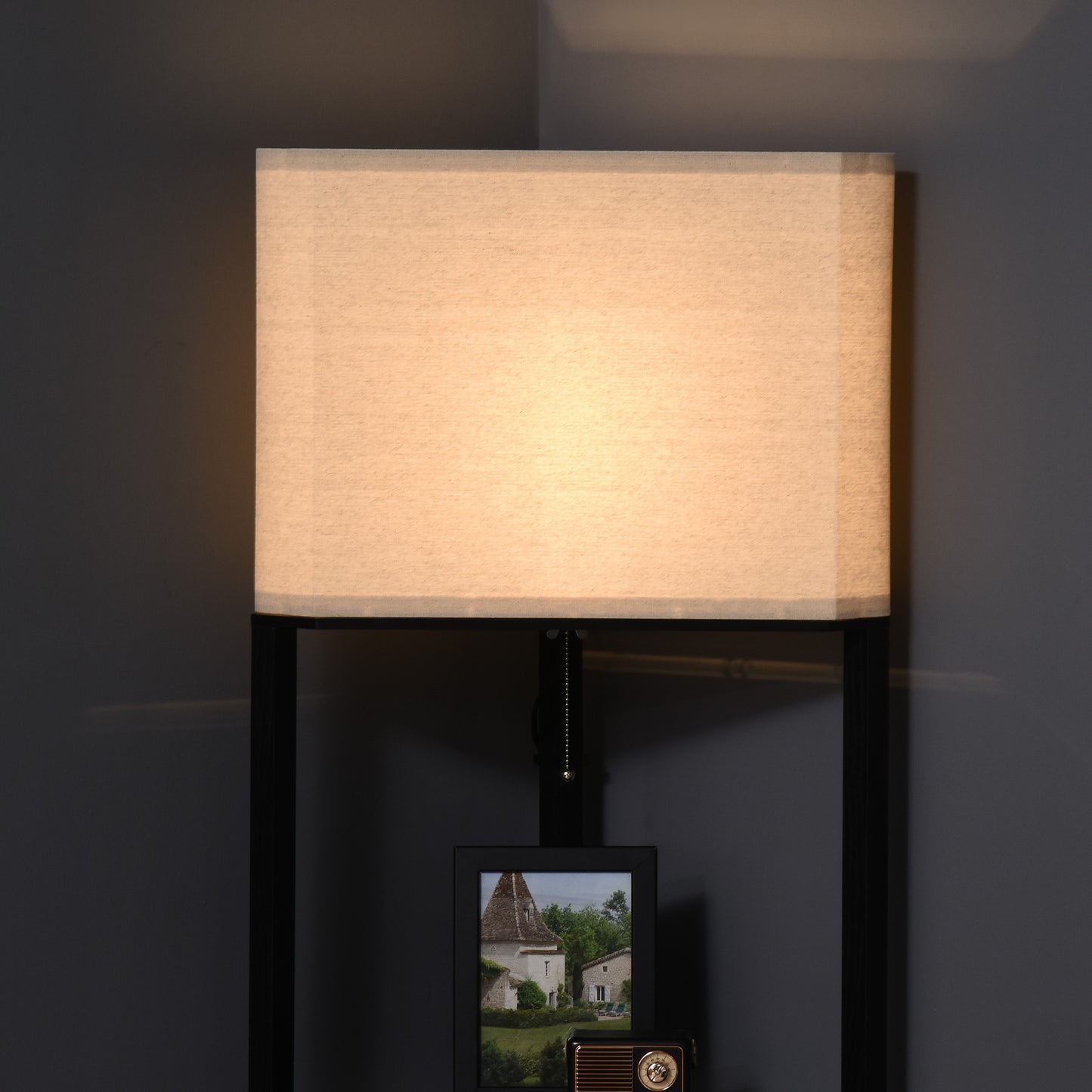 HOMCOM Corner Floor Lamp with Shelves, Modern Tall Standing Lamp with Chain Switch for Living Room, Bedroom, Bulb Not Included, Black