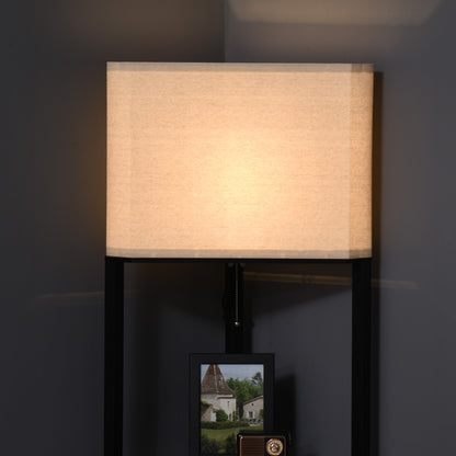 HOMCOM Corner Floor Lamp with Shelves, Modern Tall Standing Lamp with Chain Switch for Living Room, Bedroom, Bulb Not Included, Black