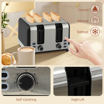HOMCOM Stainless Steel Panel Kettle and Toaster Set - Black
