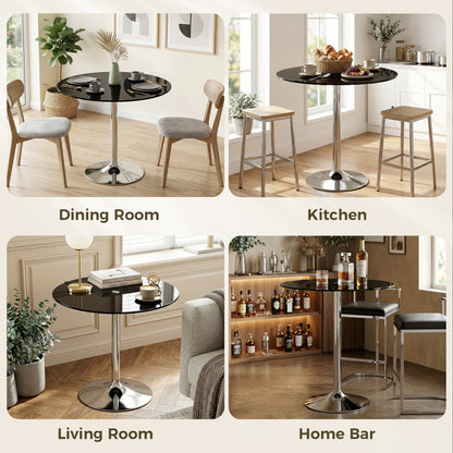 HOMCOM Round Bar Table, Modern Dining Table with Tempered Glass Top and Steel Frame for 4, 80 x 80 x 77cm, Black