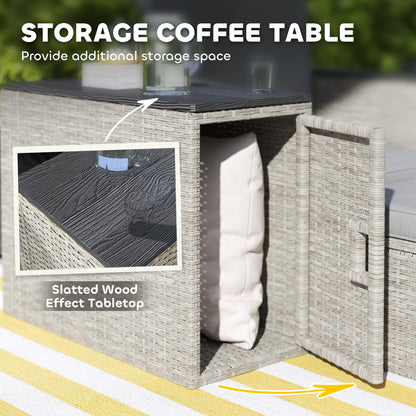 Outsunny 5 Piece Rattan Garden Furniture Set with Storage Table, Footstools, Cushions, Grey