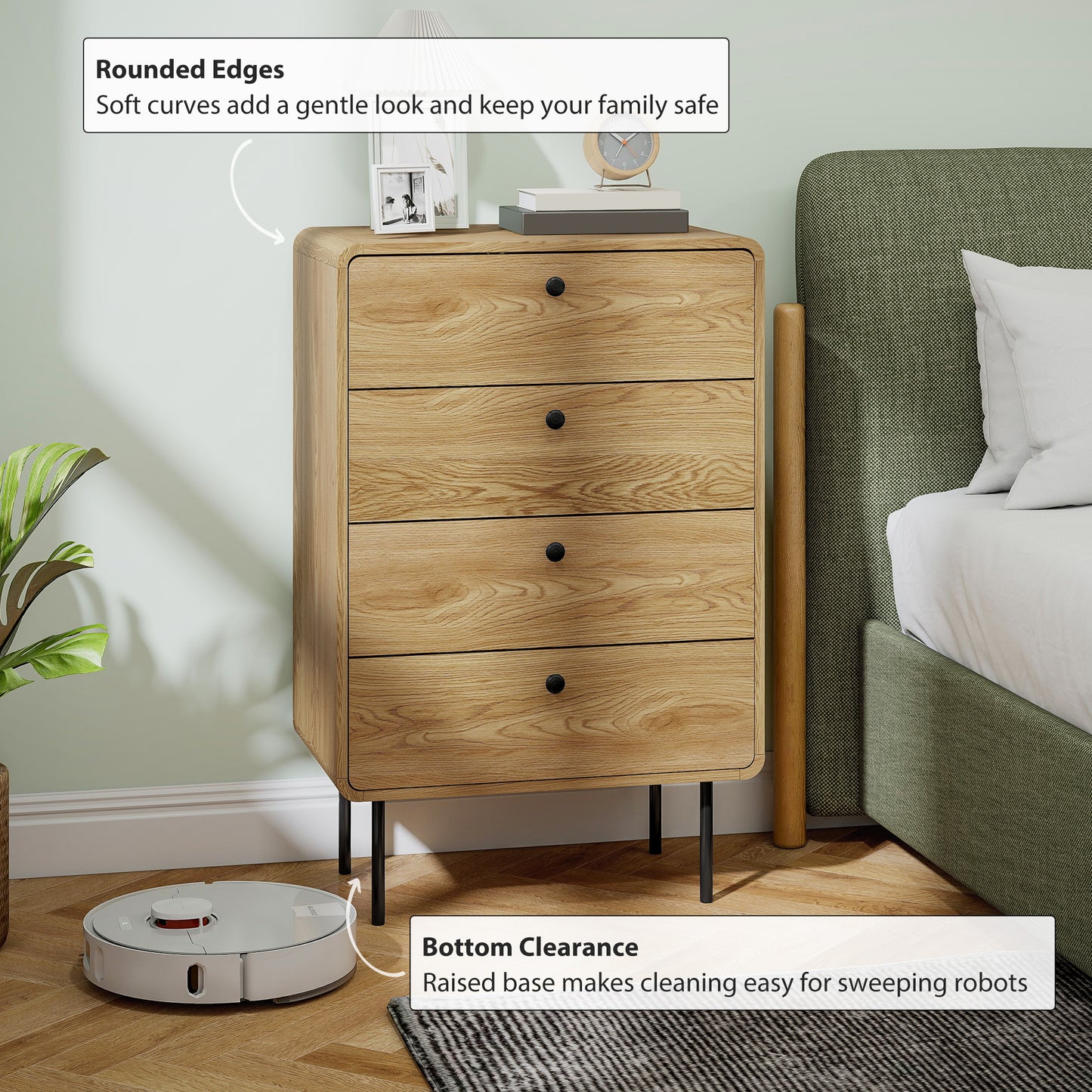 HOMCOM Modern Chest of Drawers with 4 Drawers - Oak