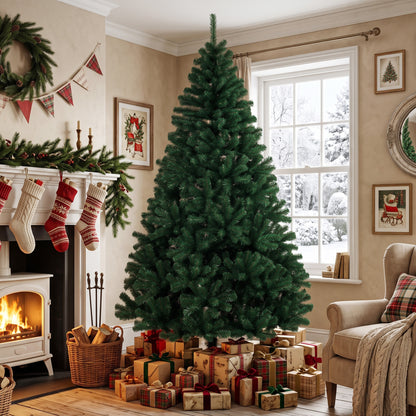 HOMCOM 7ft Artificial Christmas Tree, Fir Hinged Xmas Tree with 1100 Branch Tips, Foldable Steel Stand, Green