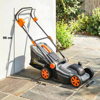 Outsunny 18V Cordless Lawnmower with 2 x 4Ah Batteries, Battery Lawn Mower with 34cm Cutting Width, Mulching Feature