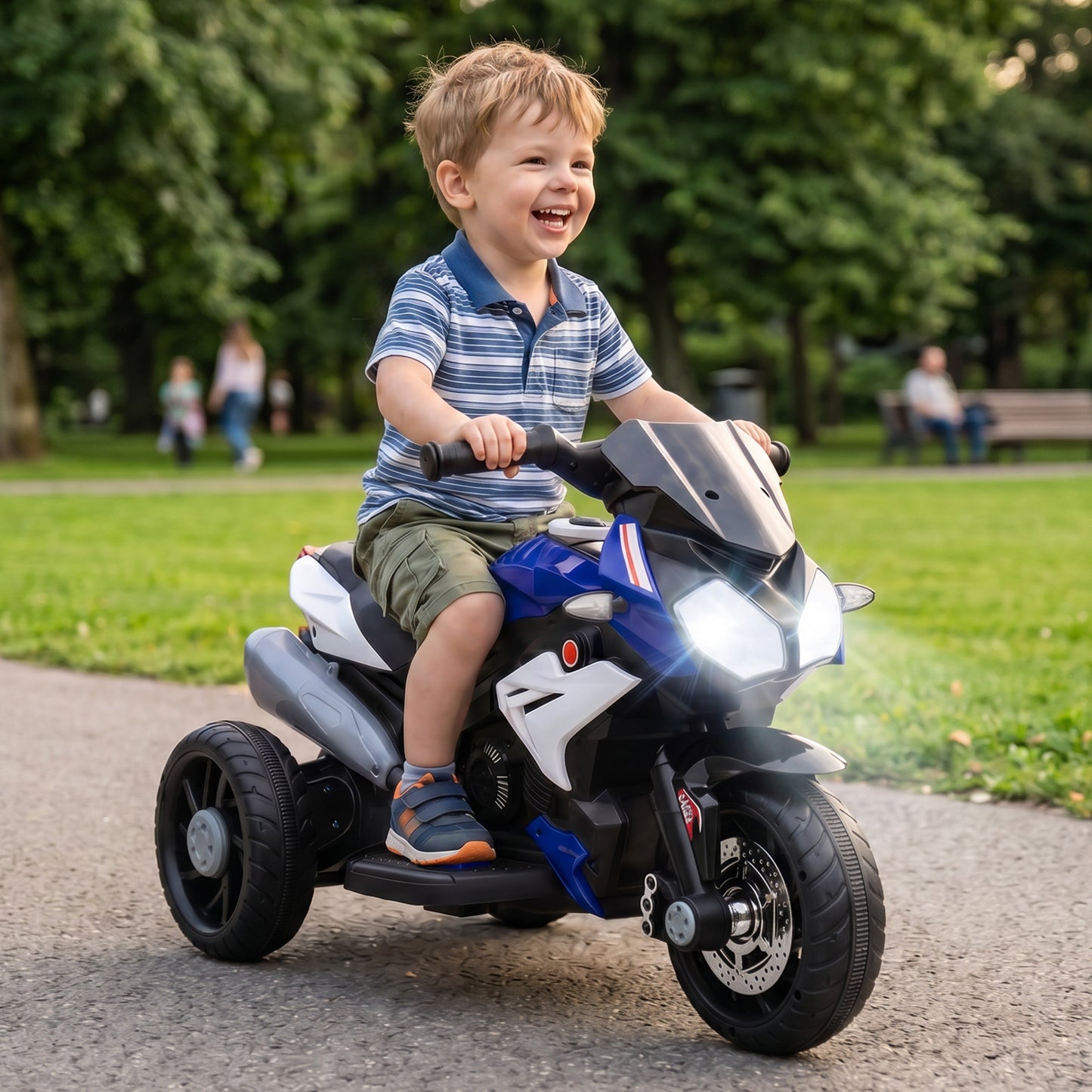 HOMCOM Kids Electric Motorcycle, 6V Ride on Motorcycle with 3 Wheels, LED Headlight, Music, Horn for Boys Girls 3-5 Y, Blue