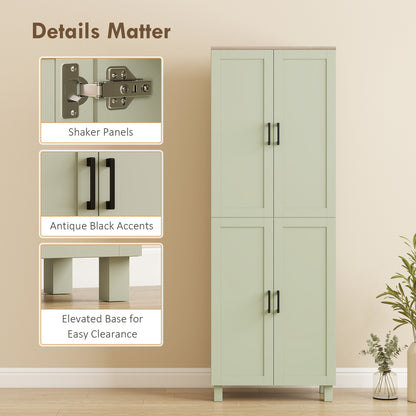 HOMCOM Freestanding Kitchen Cupboard, 4-Door Storage Cabinet with Adjustable Shelves, Modern Kitchen Pantry, 170cm, Green