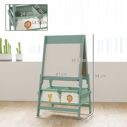 AIYAPLAY Art Easel for Kids, Double-Sided Whiteboard/Blackboard with Paper Roll, Two Storage Boxes, for Ages 3-8 Years, Green