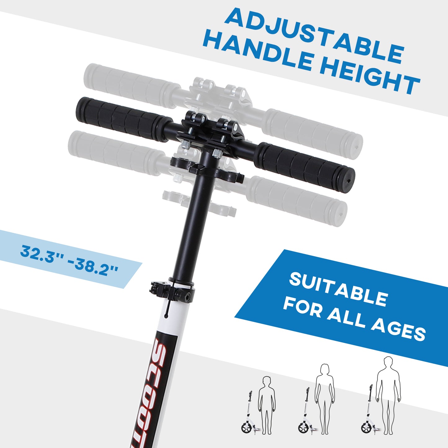 HOMCOM Foldable Kick Scooter with Double Shock Absorption and Big Wheels, Height Adjustable Aluminium Frame Big Wheel Scooter for 14+ Teens Adult - White--ChewyGames-ChewyGames