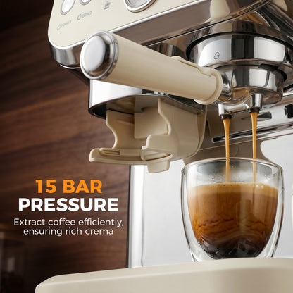 HOMCOM 15 Bar Coffee Machine, with Adjustable Grind, Steamer and Accessories - Cream White