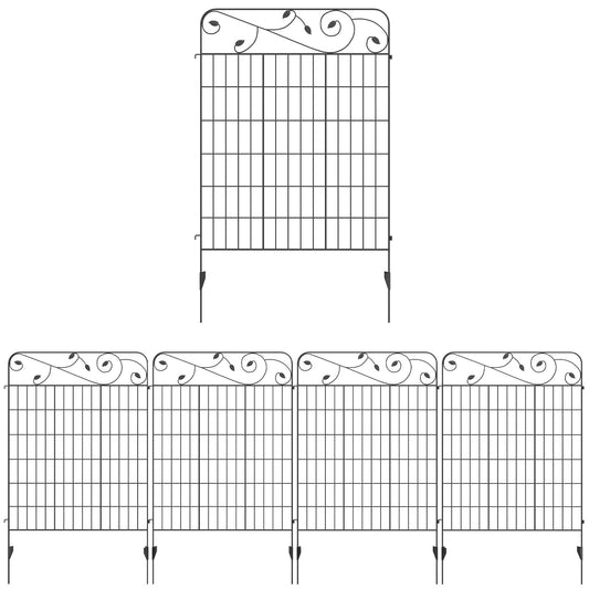Outsunny Decorative Garden Fencing, 4PCs Outdoor Picket Fence Panels, 43in x 11.5ft Rustproof Metal Wire Landscape Flower Bed Border Edging Animal Barrier, Black