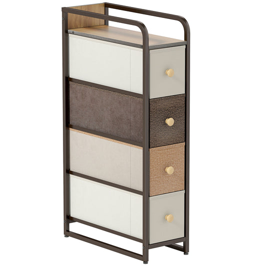 HOMCOM 4-Drawer Storage Organiser Unit, Chest of Drawers with Steel Frame for Bedroom, Living Room, Mixed-Brown
