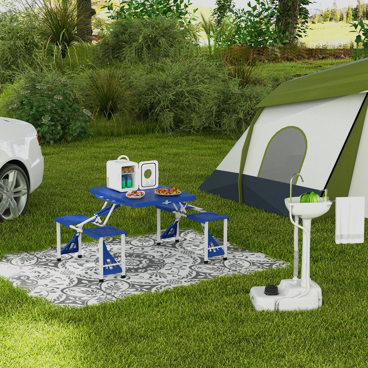 Outsunny Camping Sink, 17L Portable Hand Wash Station with Towel Holder, Soap Dispenser and Rolling Wheels, Outdoor Sink for Events, Gatherings, Worksite